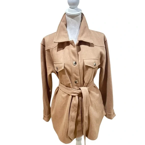 Joie Camel Belted Blazer shacket shirt jacket size medium - Picture 1 of 10